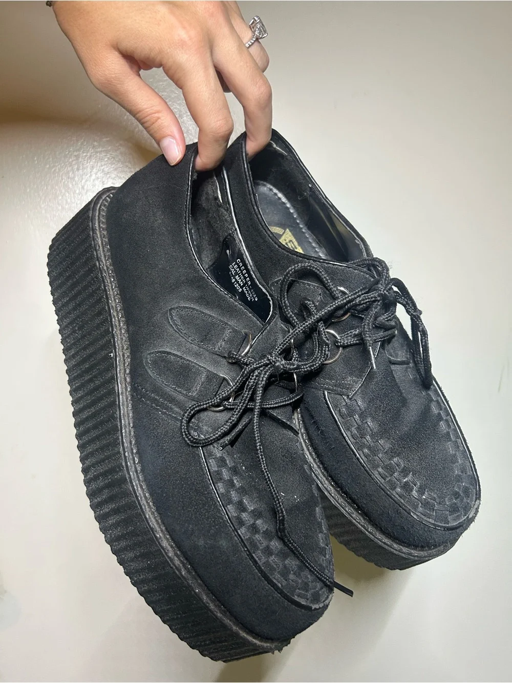 Black Platform Creeper Lace-Up Demonias Shoes
